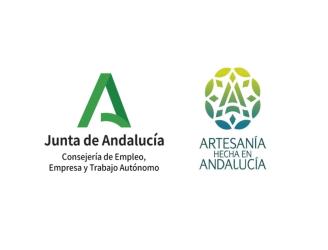 Logotipo Consejería de Empleo, Empresa y Trabajo Autónomo. Junta de Andalucía. Marca Artesanía Hecha en Andalucía.
