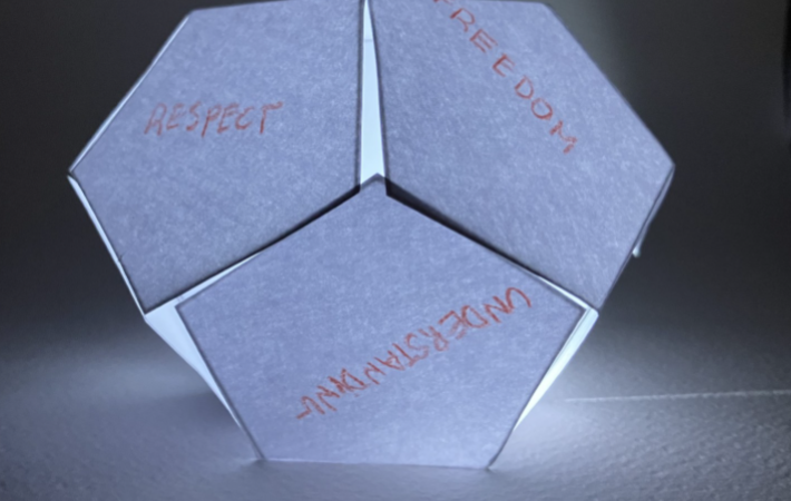 Dodecaedro que representa los 5 imprescindibles del amor y los 5 "refrescantes" del amor articulados por espacio y tempo bajo el filtro de los modelos naturales