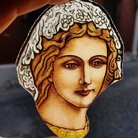 Detalle Pintura sobre Vidrio con "Grisallas" - Virgen del Carmen