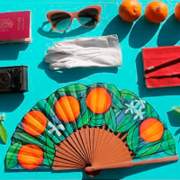 Abanico con naranjas y azahar.