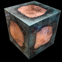 Susana Aparicio Ortiz. Título: "El cubo. Horizonte contenido". Técnica: Fusing´con inclusiones.